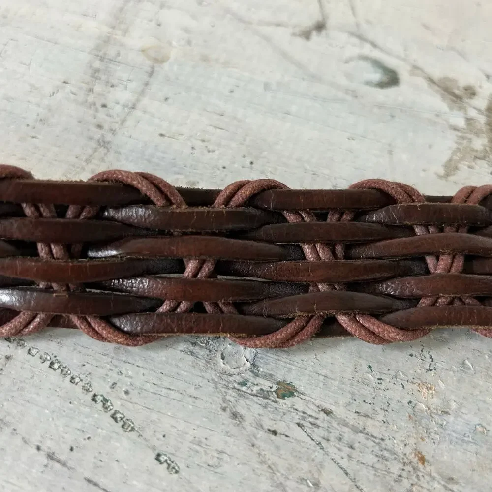 Vintage Leather Woven Braided Belt Brown Boho Western Indie 18/20 plus 2XL